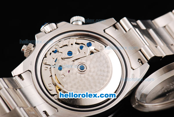 Rolex Daytona Oyster Perpetual Swiss Valjoux 7750 Automatic Movement Silver Case with Black Dial and White Stick Marker-SS Strap - Click Image to Close